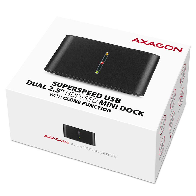 AXAGON ADSA-D25 SATA 2.5 CLONE DUAL SSD Dock Station - USB 3.2 Gen 1