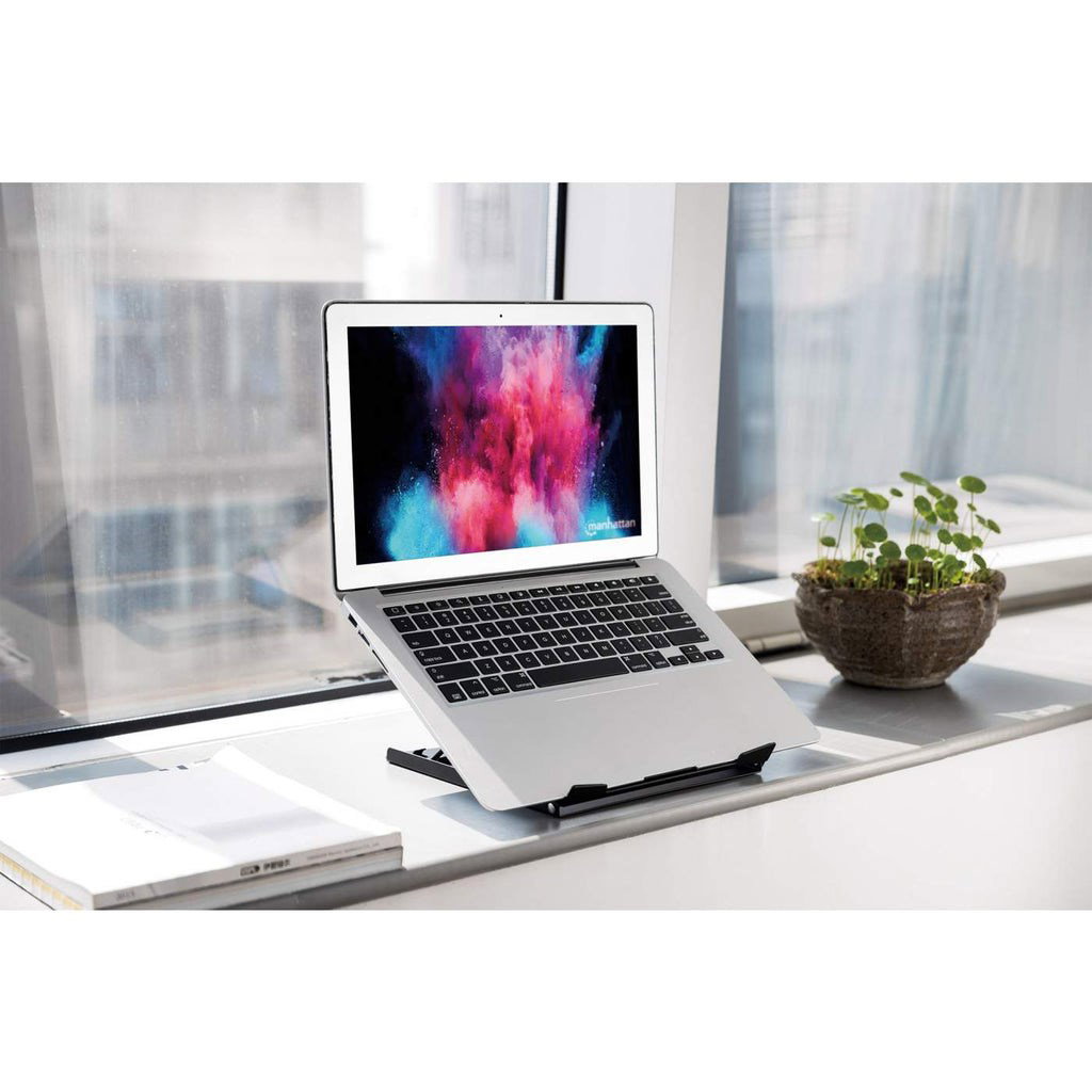 Manhattan Laptop and Tablet Stand, Adjustable (5 positions), Suitable for all tablets and laptops up to 15.6, Portable and Lightweight, Steel, Black, Lifetime Warranty