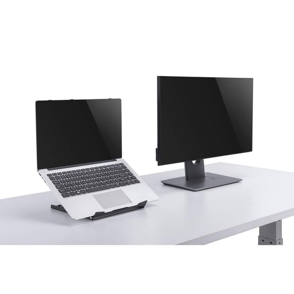 Manhattan Laptop and Tablet Stand, Adjustable (5 positions), Suitable for all tablets and laptops up to 15.6, Portable and Lightweight, Steel, Black, Lifetime Warranty