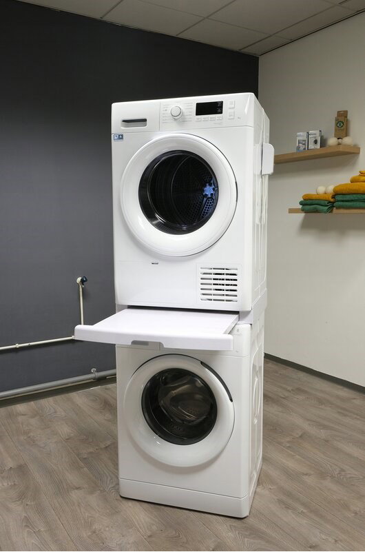 Washing machine and dryer stacking kit with drawer and strap, black