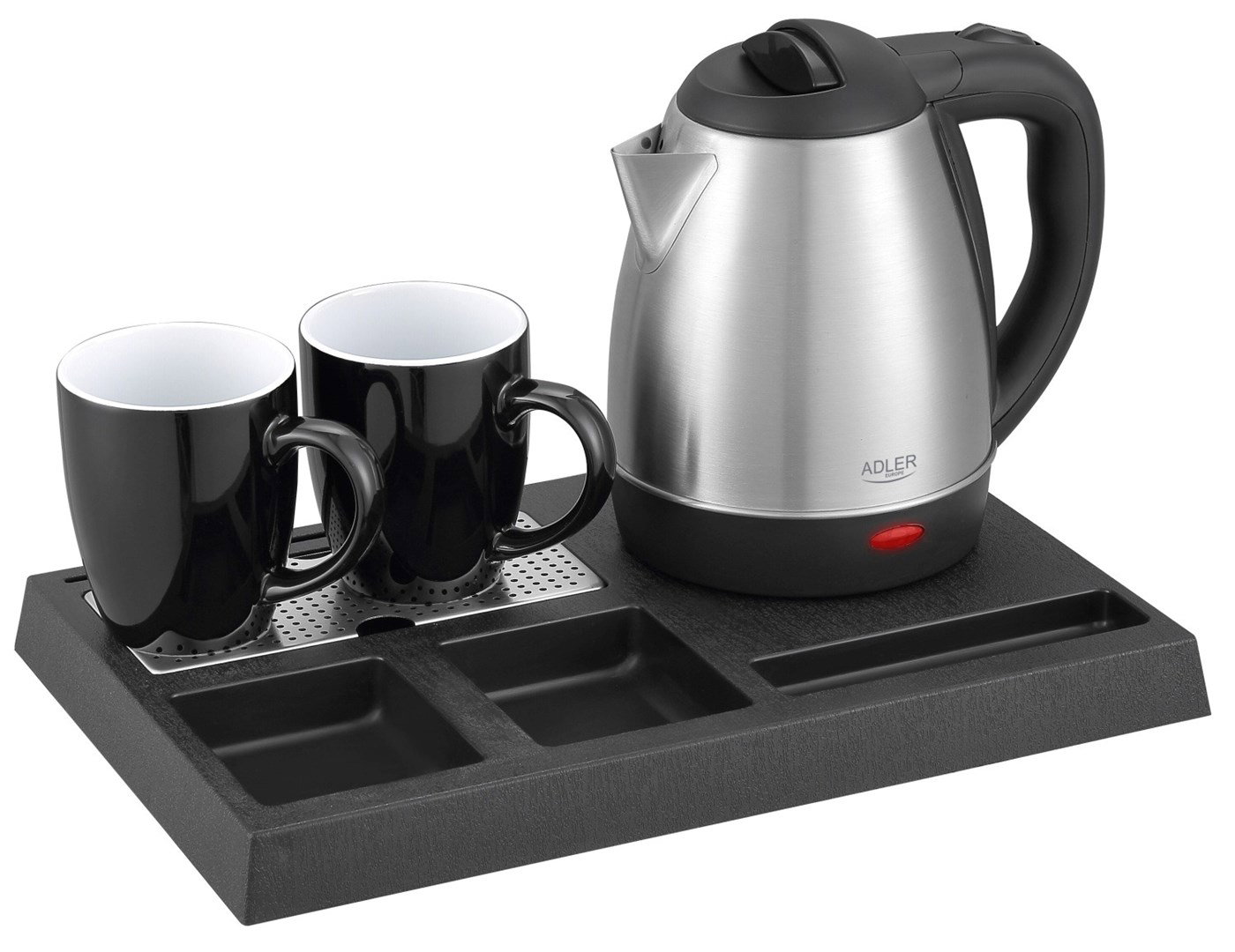 Adler AD 1354 Hotel kettle stainless steel 1.2 L + tray with cups black, steel