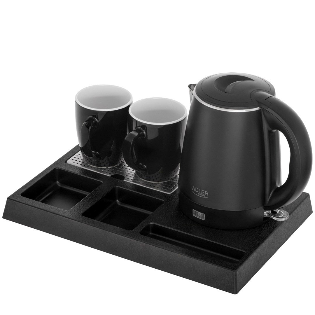 Adler AD 1387 Hotel kettle stainless steel 1 L + tray with cups black