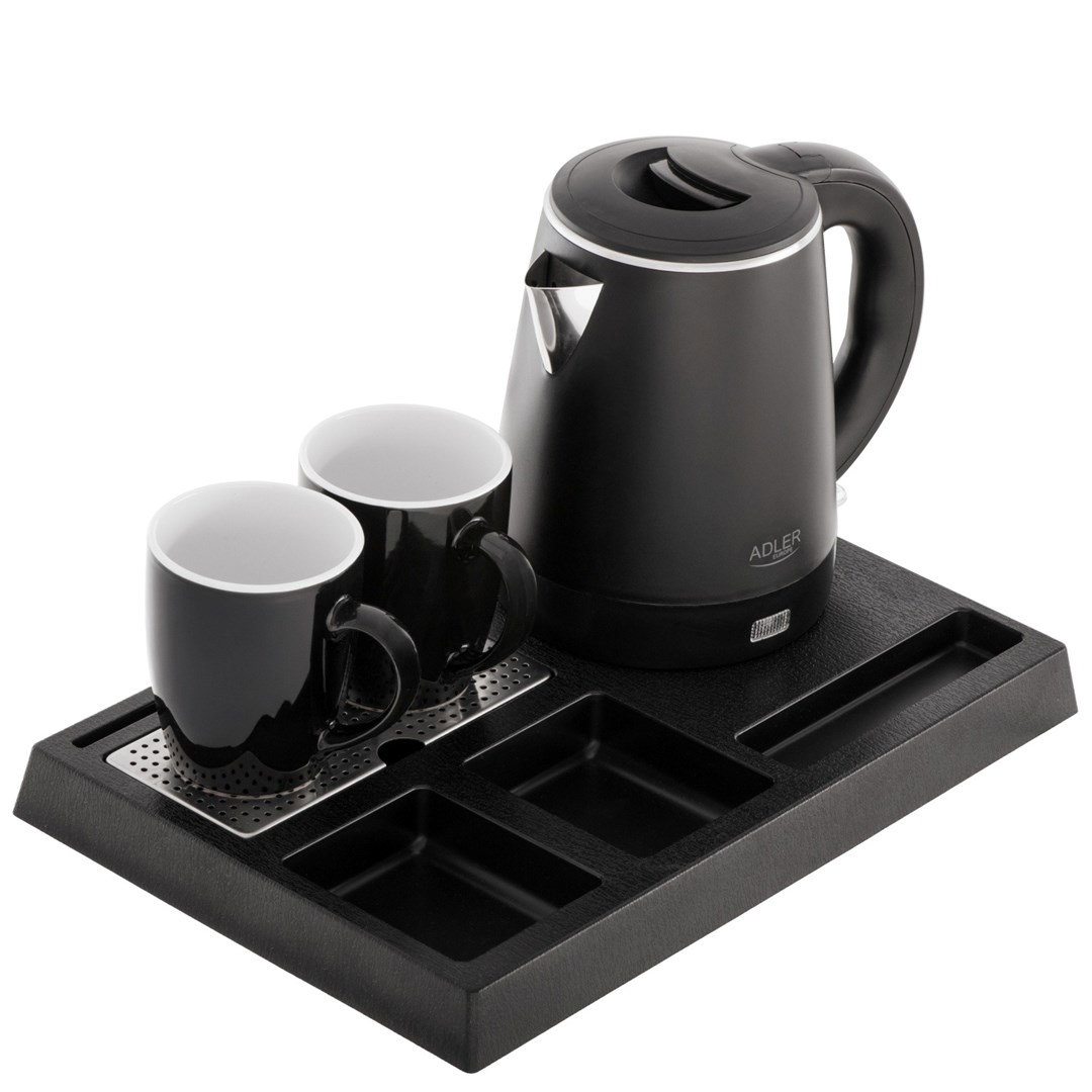 Adler AD 1387 Hotel kettle stainless steel 1 L + tray with cups black