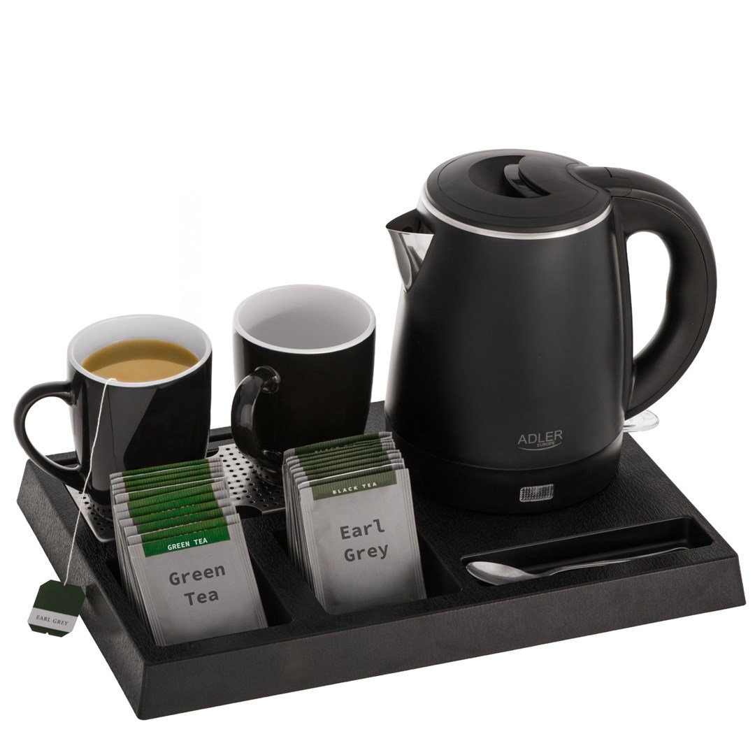 Adler AD 1387 Hotel kettle stainless steel 1 L + tray with cups black