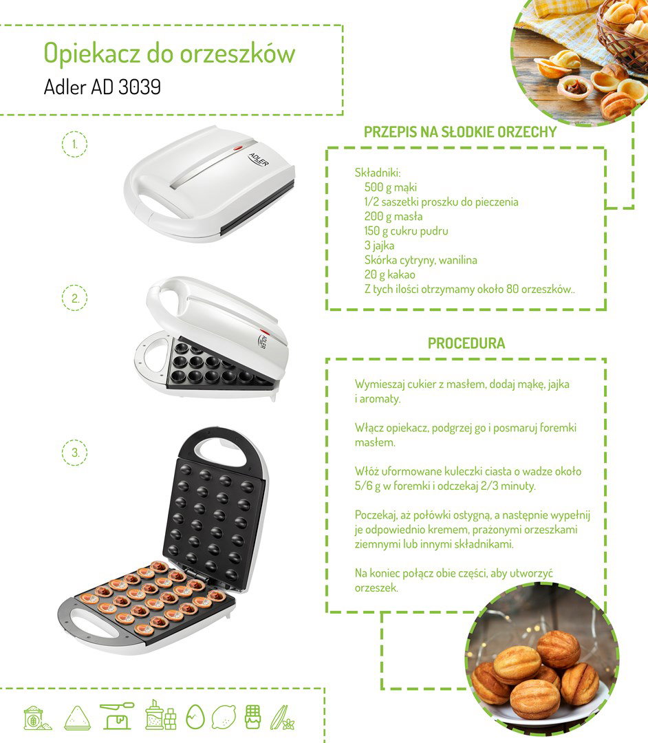 Peanut/cookie toaster (24 pieces) Adler AD 3039 white