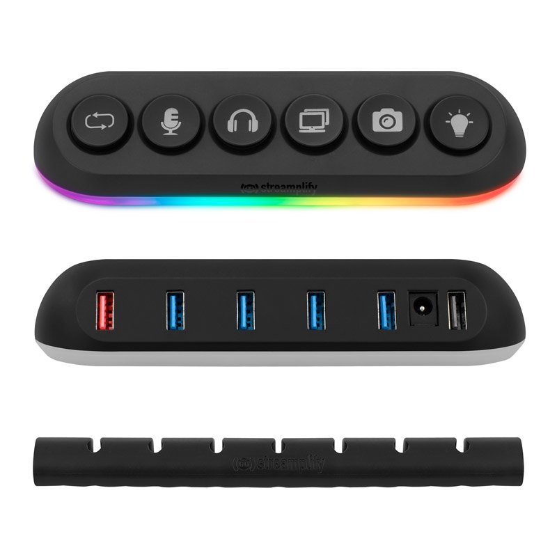 Streamplify HUB DECK 5, 4x USB 3.0, 1x USB 2.0, RGB, 12V, EU Power Cord - black