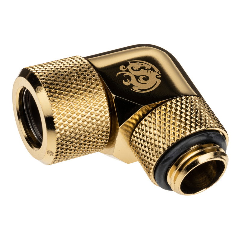 Bitspower Advanced Multi-Link Adapter Anschluss 90 Grad G1/4 inches AG auf 12mm AD Hardtube - drehbar, Messing