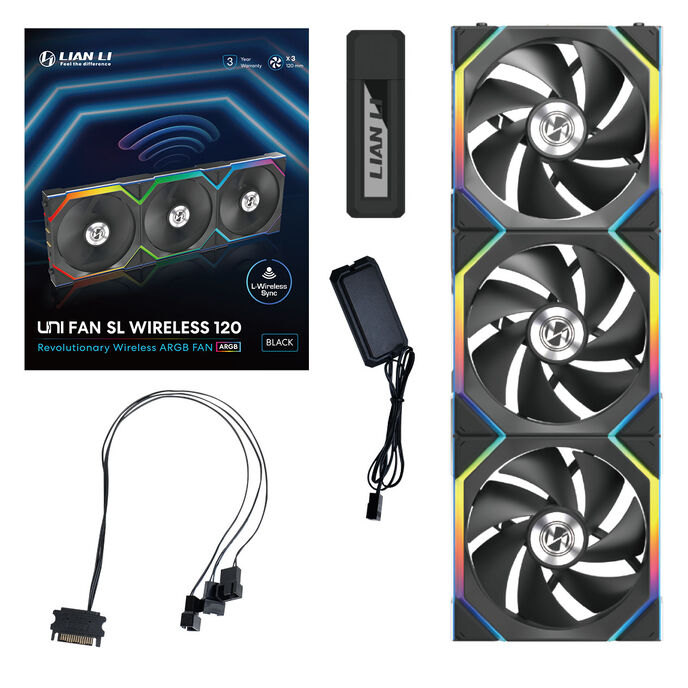 Lian Li UNI FAN SL Wireless ARGB PWM fan, 3er-Pack incl. Controller - 120 mm, black