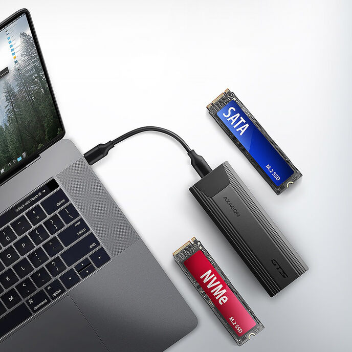 AXAGON EEM2-GTS2 M.2-case, NVMe & SATA, USB-C 3.1, 10 Gbit/s - darkgray