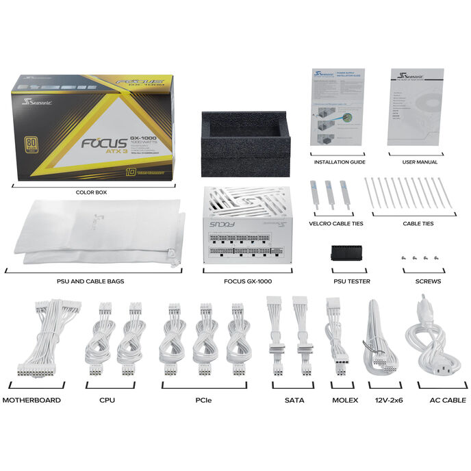 Seasonic Focus GX 80 PLUS gold power supply, modular - 1000 Watt, white