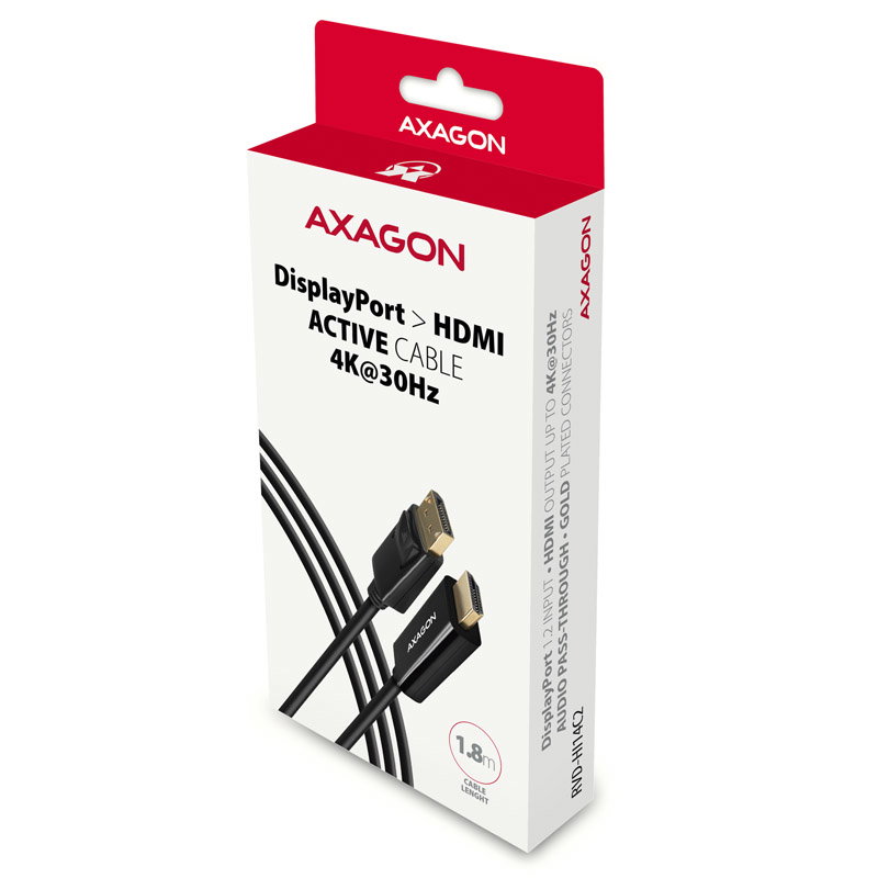 AXAGON RVD-HI14C2 DisplayPort zu HDMI Adaptercable, 4K/30 Hz, 180 cm lang - black
