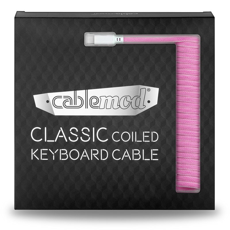 CableMod Classic Coiled Keyboard Cable USB-C to USB Type A, Strawberry Cream - 150cm