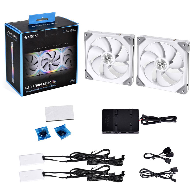 Lian Li UNI FAN SL140 RGB PWM fans, Double Pack incl. controller - 140mm, white