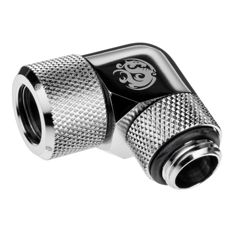 Bitspower Advanced Adapter 90 Grad G1/4 inches AG auf 12mm AD Hardtube - drehbar, silver