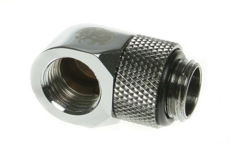 Bitspower Adapter 90 Grad G1/4 inches AG auf G1/4 inches IG - drehbar, silver glossy