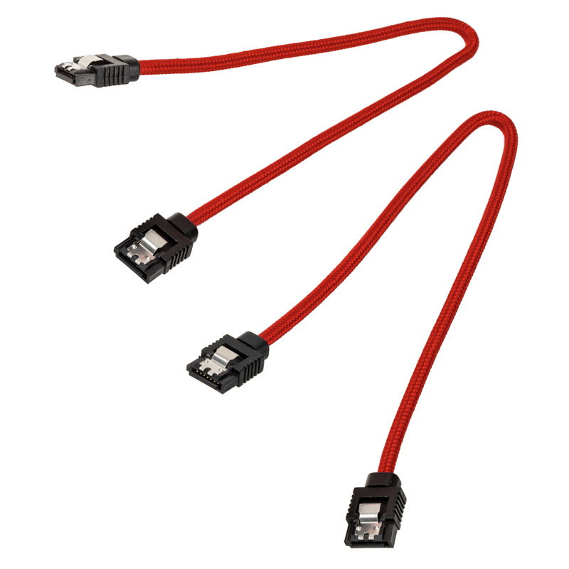 Corsair Premium Sleeved SATA-cable, red 30cm - 2er Pack