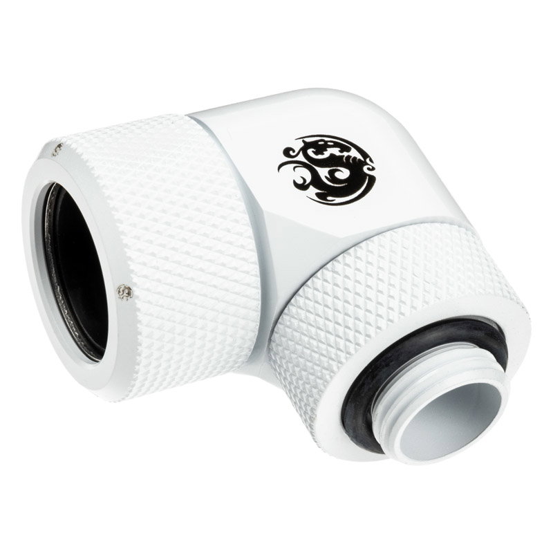 Bitspower Advanced Multi-Link Adapter Anschluss 90 Grad G1/4 inches AG auf 16mm AD Hardtube - drehbar, white