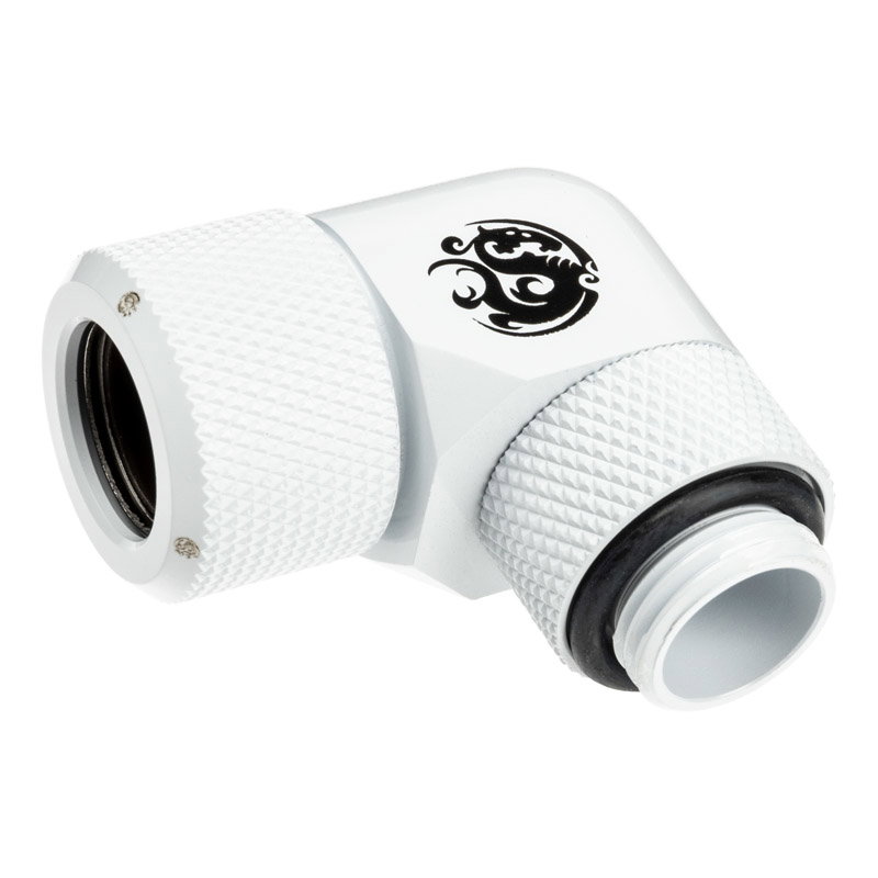 Bitspower Advanced Multi-Link Adapter Anschluss 90 Grad G1/4 inches AG auf 12mm AD Hardtube - drehbar, white