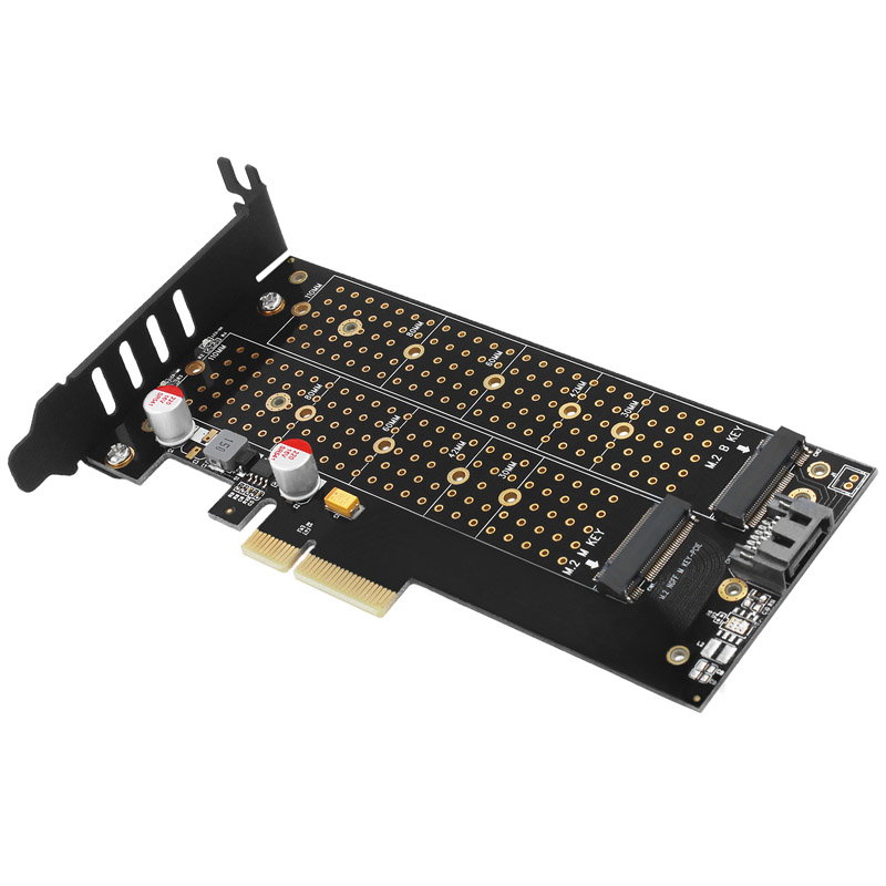AXAGON PCEM2-DC PCIe-3.0-x4-Adapter, 1x M.2-NVMe, 1x M.2-SATA, bis 22110 - aktive Khlung