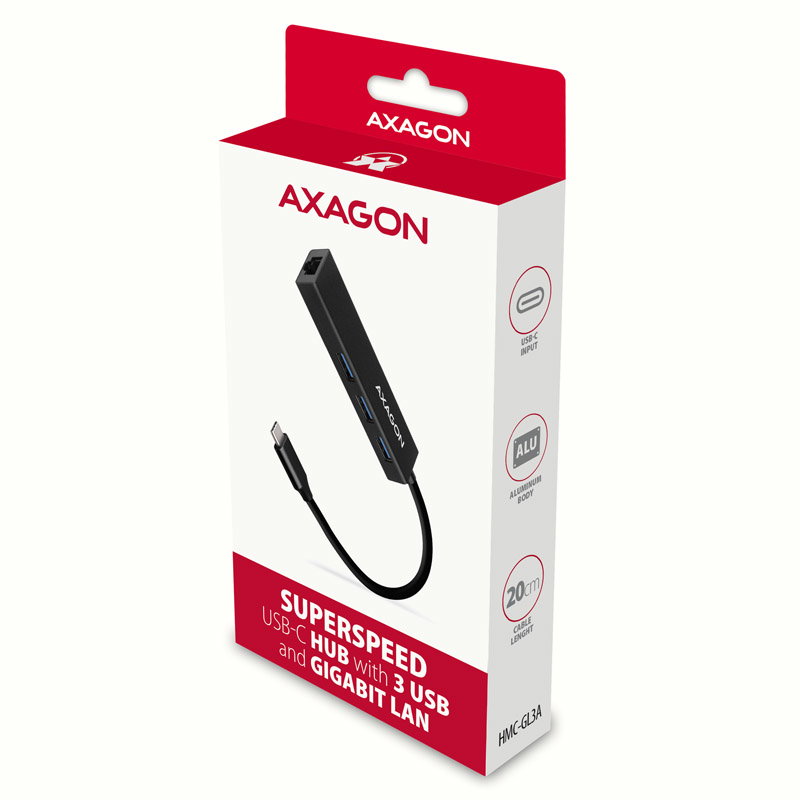 AXAGON HMC-GL3A USB-C-Hub, 3x USB-A, Gbit-LAN, black