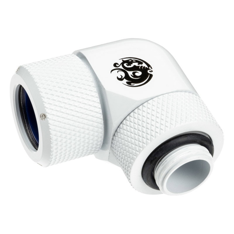 Bitspower Advanced Multi-Link Adapter Anschluss 90 Grad G1/4 inches AG auf 14mm AD Hardtube - drehbar, white