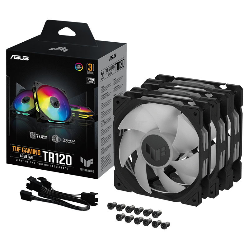 ASUS TUF Gaming TR120, PWM ARGB fan 3er Pack - 120mm, black