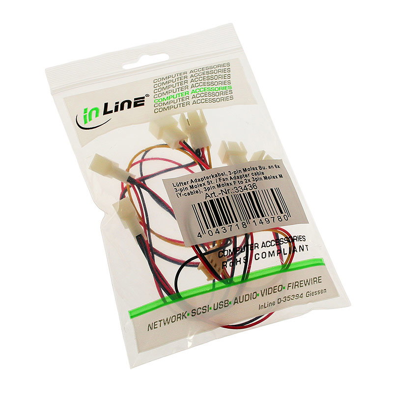 InLine fan-Adaptercable 3-Pin zu 6x 3-Pin