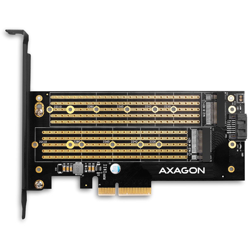 AXAGON PCEM2-D PCIe-3.0-Adapter, 1x M.2-NVMe, 1x M.2-SATA, bis 22110 - passive Khlung