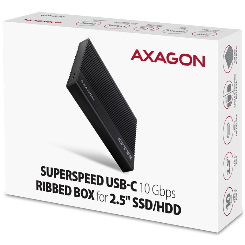 AXAGON EE25-GTR USB-C 3.2 Gen 2 - SATA 6G, 2.5 externes hard drivencase, geriffelt - black