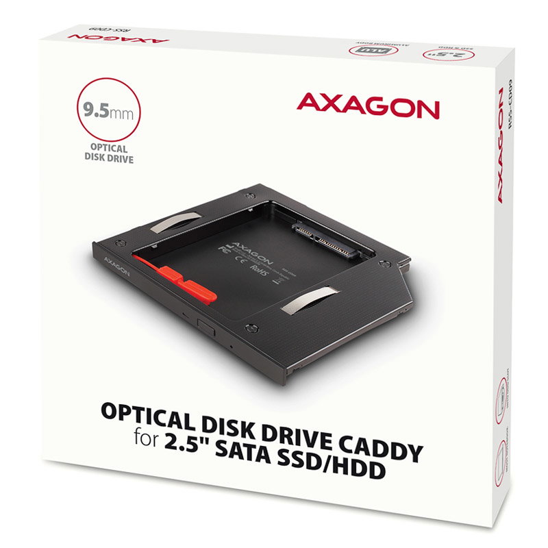 AXAGON RSS-CD09 2.5 inches SSD/HDD Adapter for optisches Laufwerk, 9,5 mm, LED
