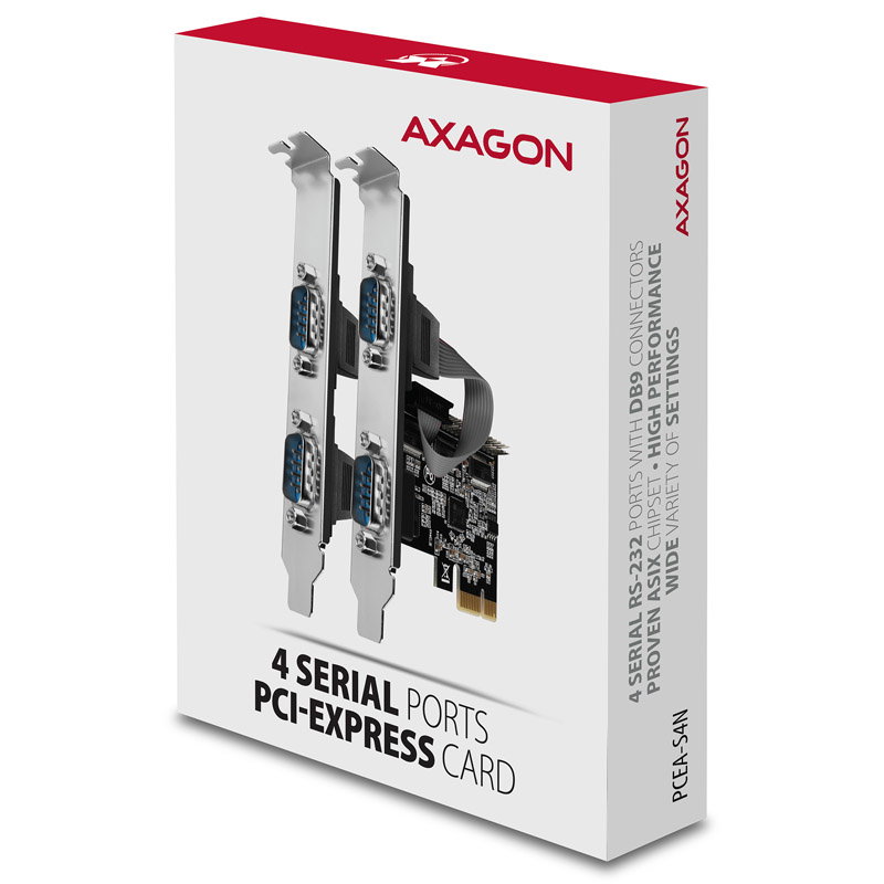 AXAGON PCEA-S4N PCIe-Adapter with 4x Seriell-Ports - ASIX AX99100 chipset