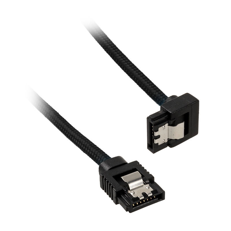 Corsair Premium Sleeved SATA-cable gewinkelt, black 60cm - 2er Pack