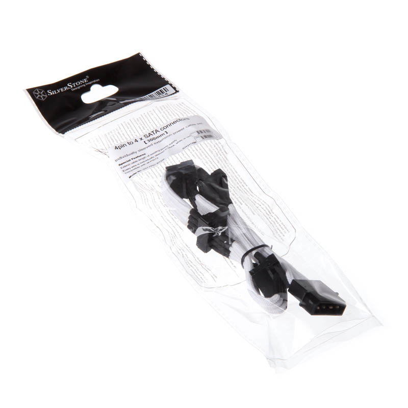 SilverStone 4-Pol-Molex auf 4x SATA Verlngerung - 300mm white