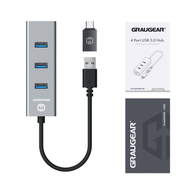 graygear USB-HUB, 4 Ports, incl. USB-C-Adapter