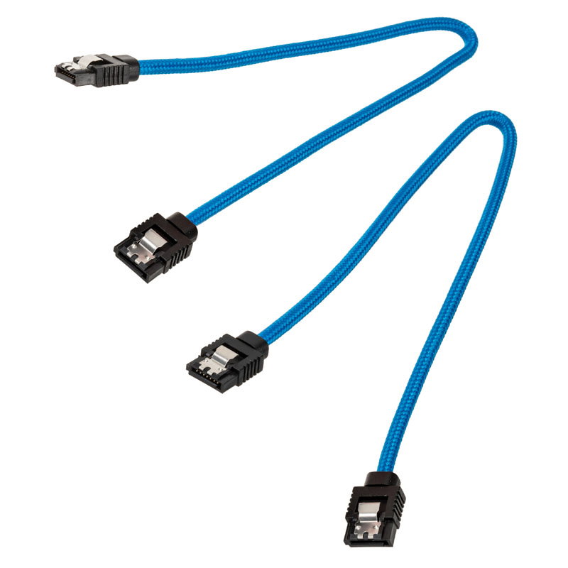 Corsair Premium Sleeved SATA-cable, blue 30cm - 2er Pack