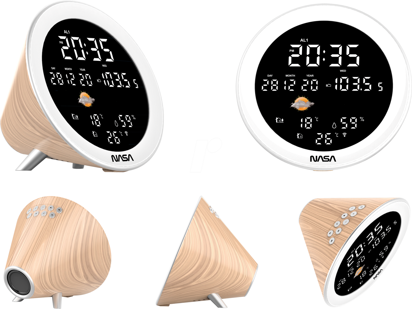 Nasa WSP1700 wood Weather Station/Speaker BT Ship