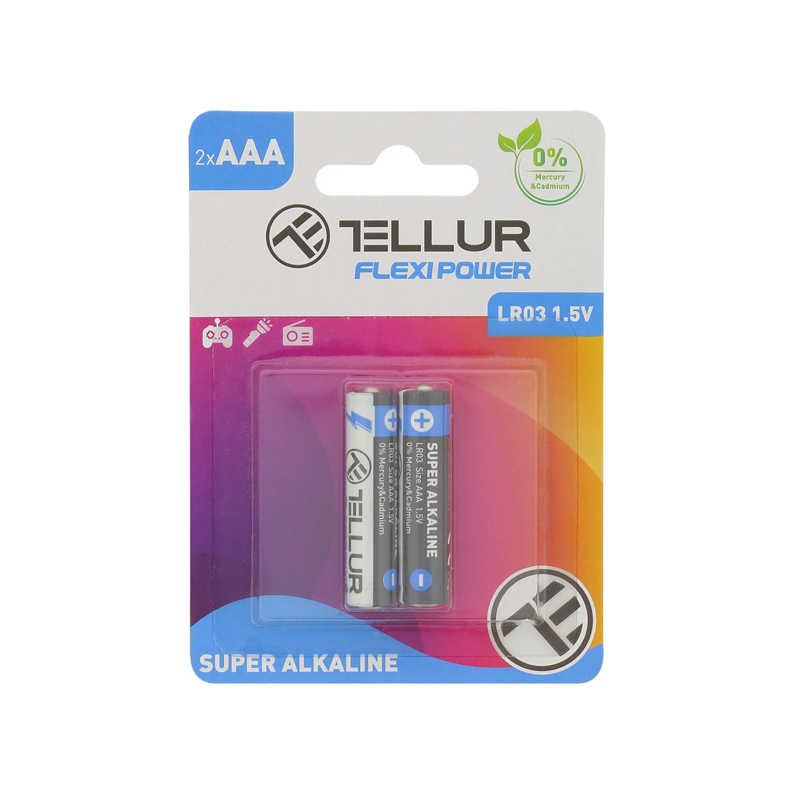 Tellur Flexi Power battery, Super Alkaline, AAA LR03, 1.5V, 2 pcs/set