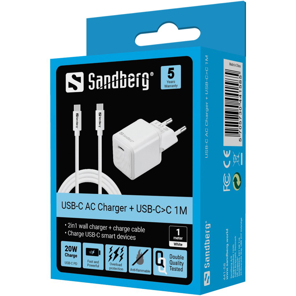 Sandberg 441-58 USB-C 20W Charger + cable 1M