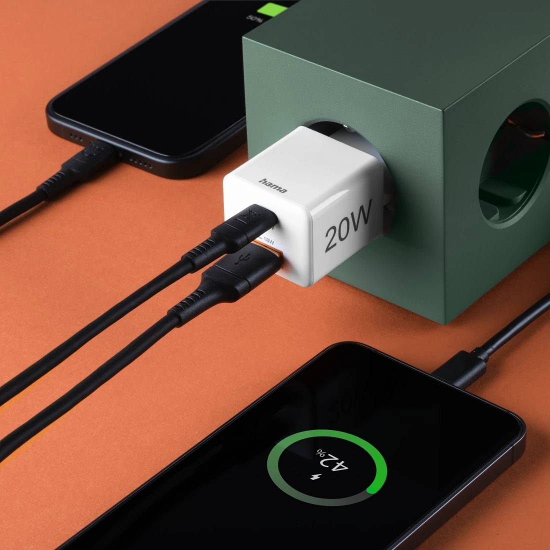Hama 00201991 Fast Charger 1x USB-C 1x USB-A, Mini Charger, PD, 20W, White