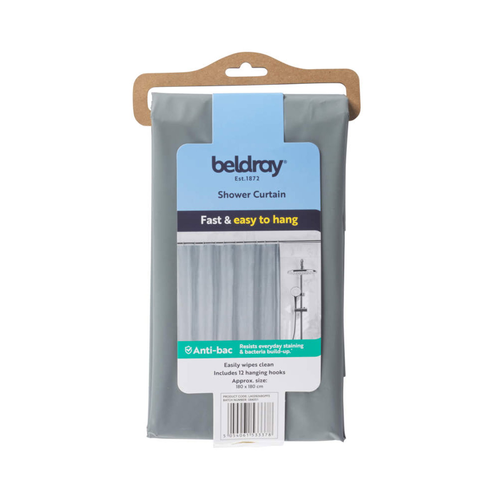 Beldray LA028268LGRYUFFEU7 Antibac Shower Curtain Gray
