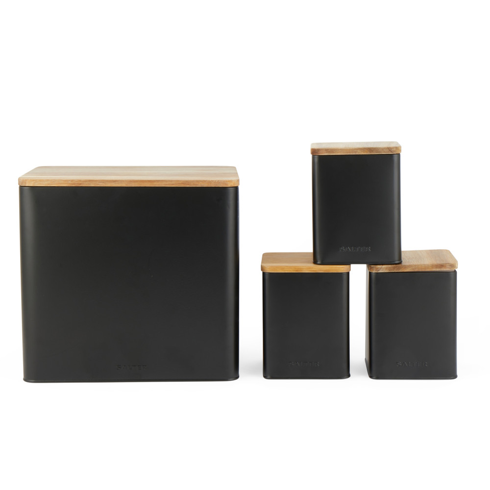 Salter BW129001EU7 Toronto 4-Piece Bread Bin & Canister Set - Black