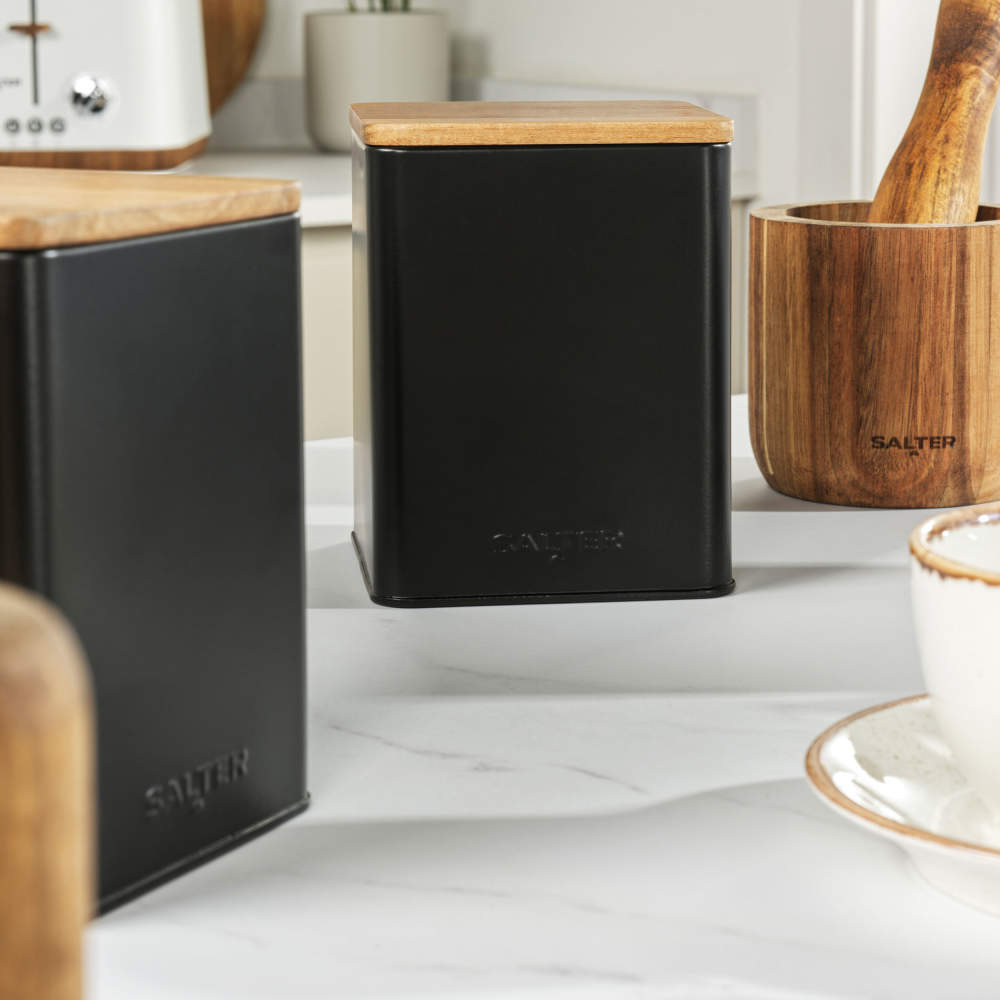 Salter BW129001EU7 Toronto 4-Piece Bread Bin & Canister Set - Black
