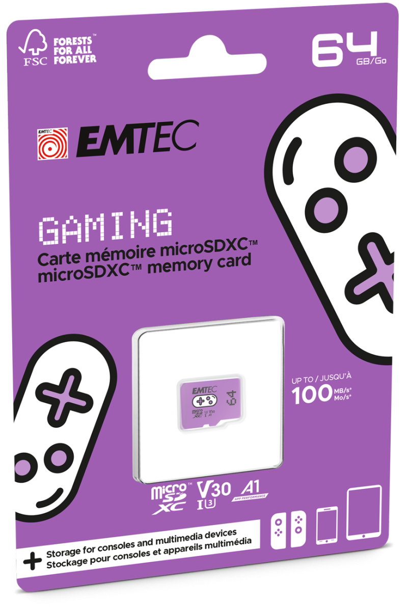 Emtec MicroSDXC 64GB UHS-I U3 V30 A1 Gaming Purple