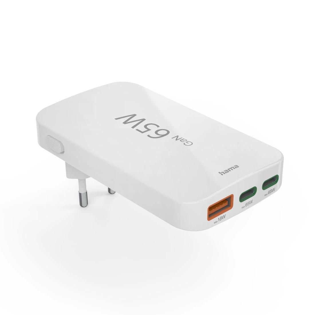 Hama 00201976 Flat Charger 220V With 2xUSB-C/USB-A 65W White