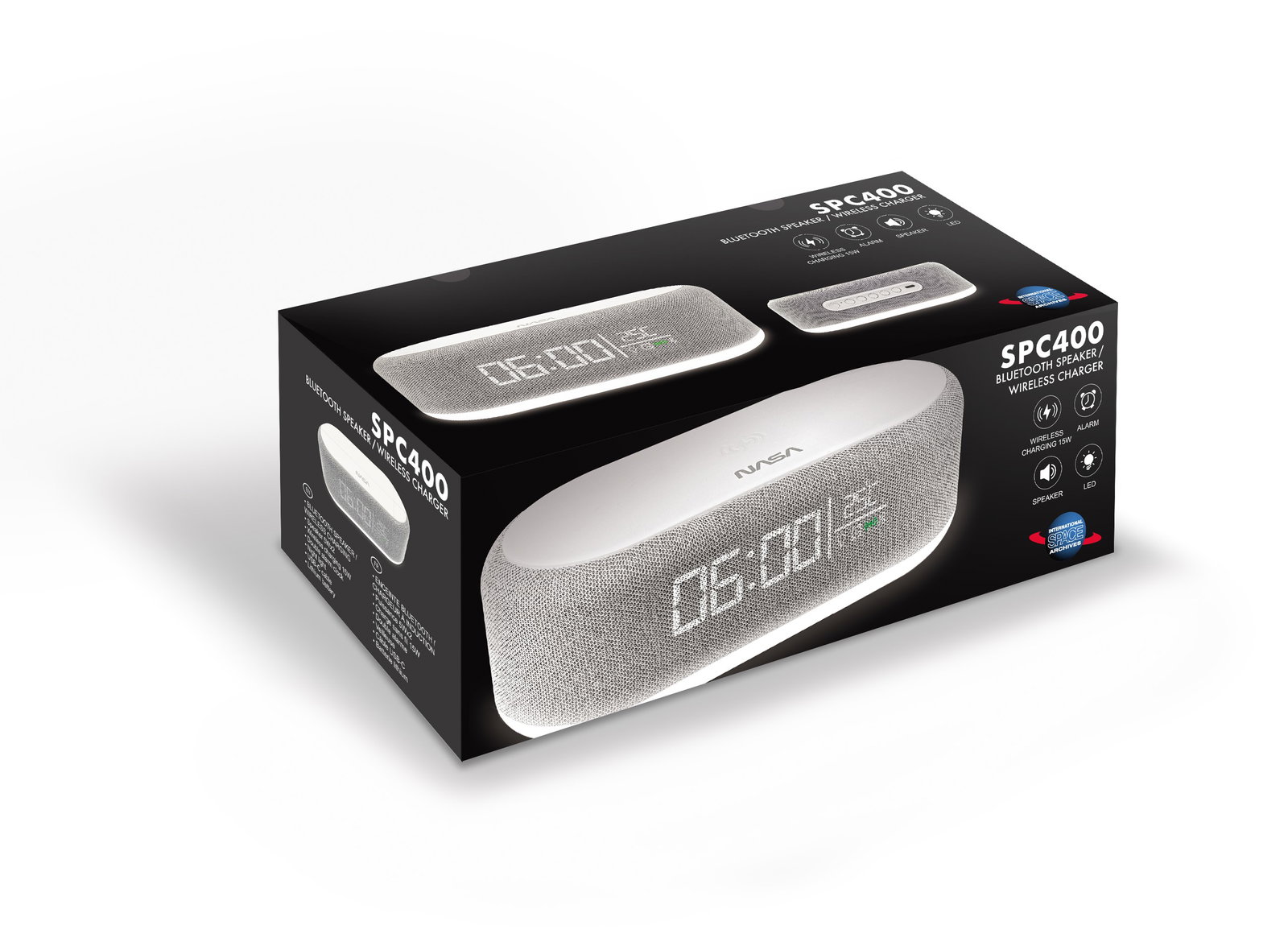 NASA SPC400 Bluetooth Speaker/ Alarm Clock/ Wireless Charger
