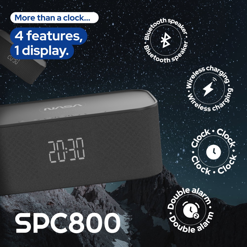 NASA SPC800 Bluetooth Speaker/ Alarm Clock/ Wireless Charger