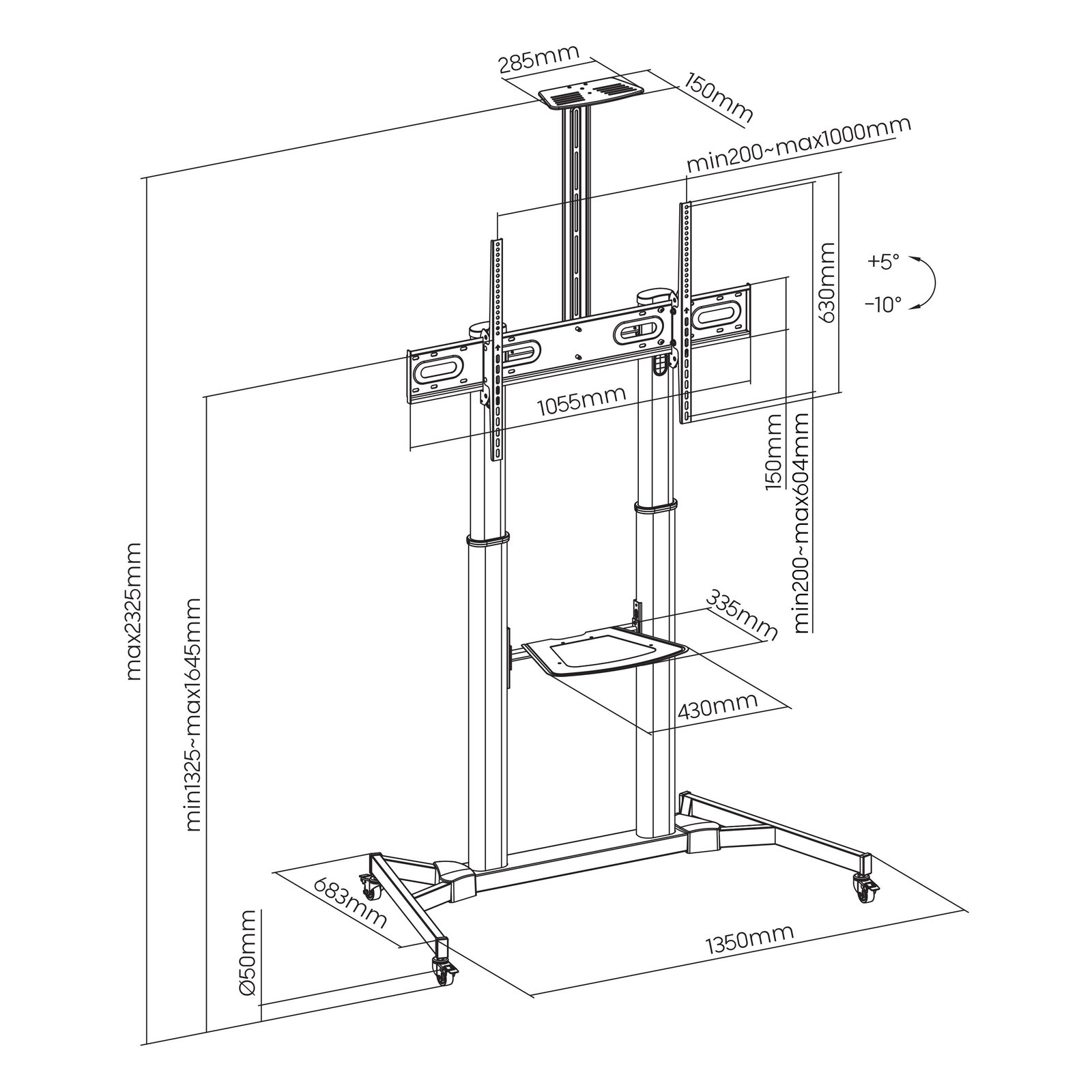 Sbox FS-3610 WHITE Floor Ultra-Large LED TV Stand 60-100 100kg White