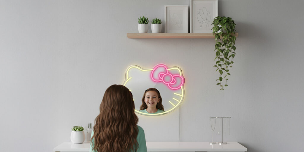 Manta MASNL129WH Style Neon Lights Cat With A Bow LED Neon Mirror