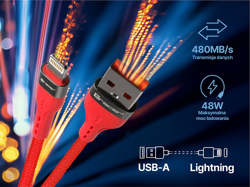 Tracer 47492 USB A - Lightning M/M 1m Cable Red