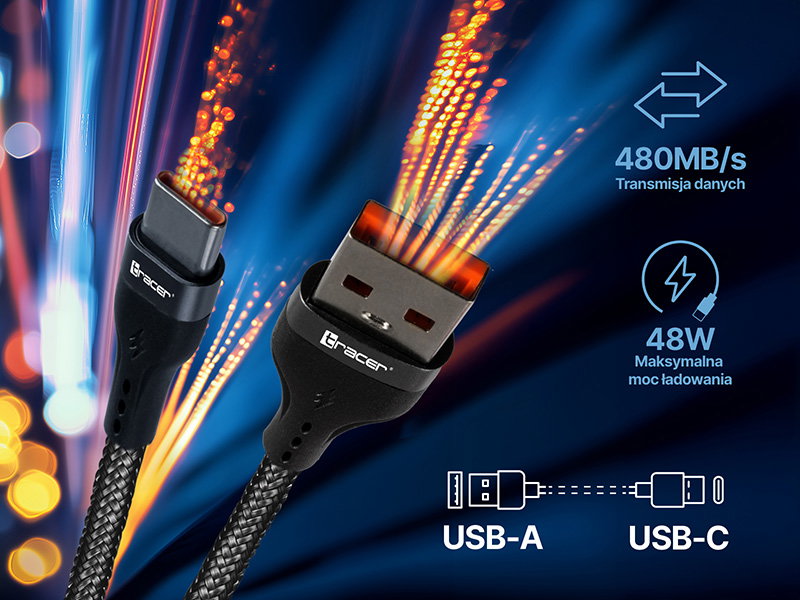 Tracer 47486 USB A - USB C M/M 1m Cable Black